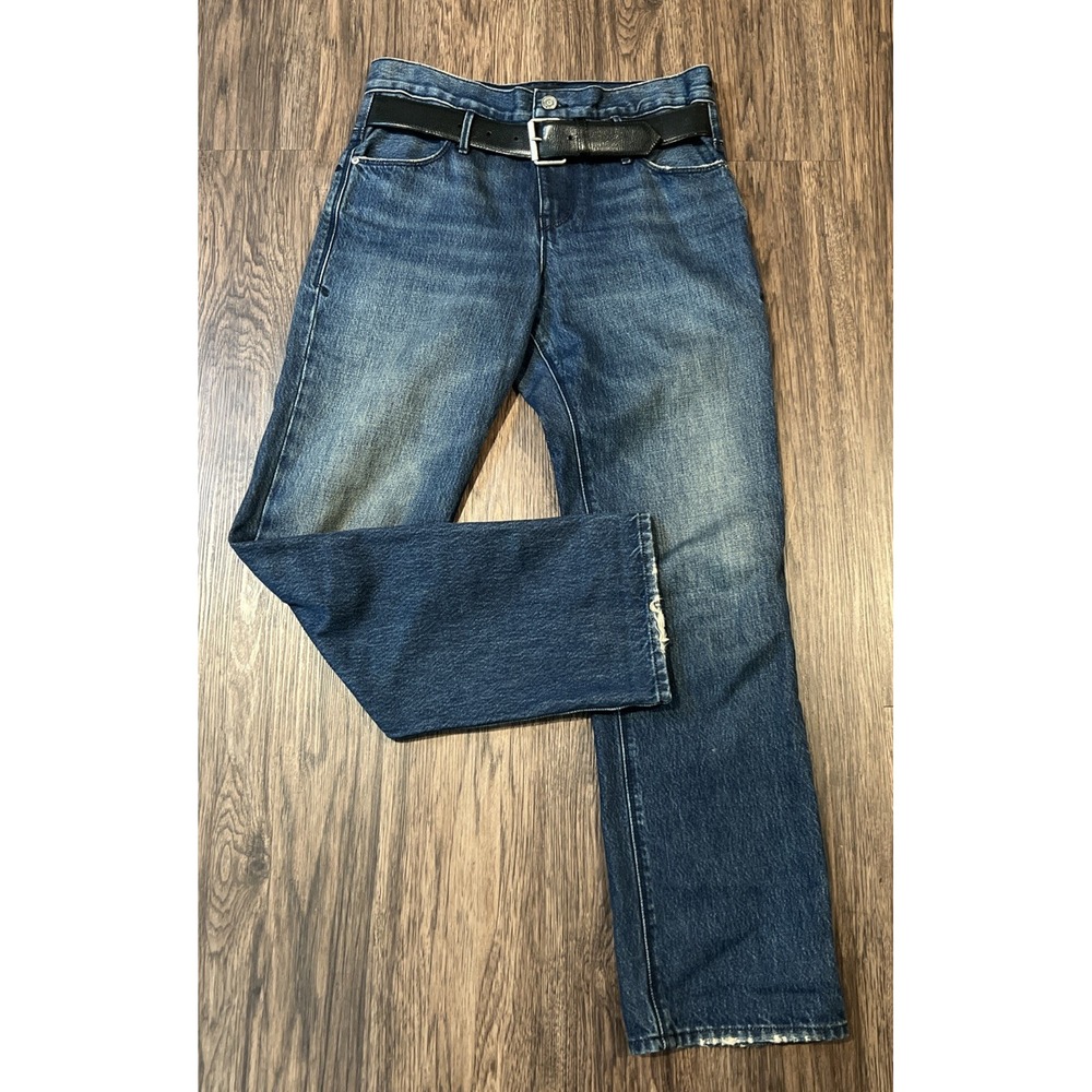 RtA High Rise Half Belt Jeans Straight Leg Factory Distressed Dark Blue Sz XS